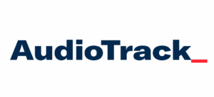Logo for AudioTrack from Adwanted Group. "AudioTrack" is in navy text with a red line "cursor" after the text.