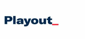 Logo for Playout from Adwanted Group. "Playout" is in navy text with a red line "cursor" after the text.