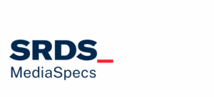 Logo for SRDS MediaSpecs from Adwanted Group. "SRDS" is in all caps with "MediaSpecs" below it in a thinner font, both in navy blue. "SRDS" is followed by a red line "cursor" after the text.
